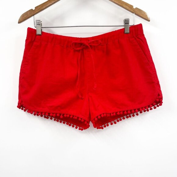J. Crew Linen Cotton Drawstring Pom Pom Shorts Small Red 3" Inseam Drawstring - Picture 2 of 8